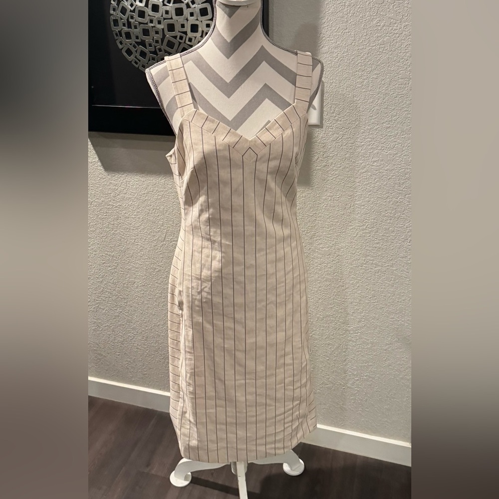 Banana Republic Beige Striped Midi Dress
